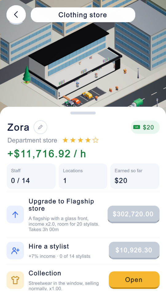 A clothing store seen as a small 3D model